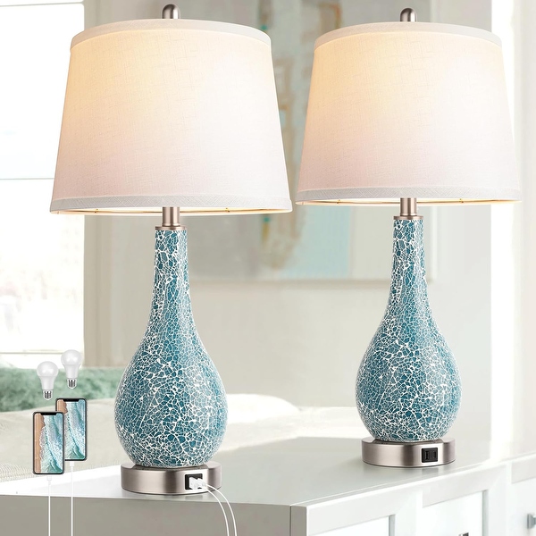 Blue Table Lamps Set of 2 with USB A C Ports 26 Large Nightstand Lamp White Shade Living Room Lamps LED Bulb Included Bed Bath Beyond 42438766